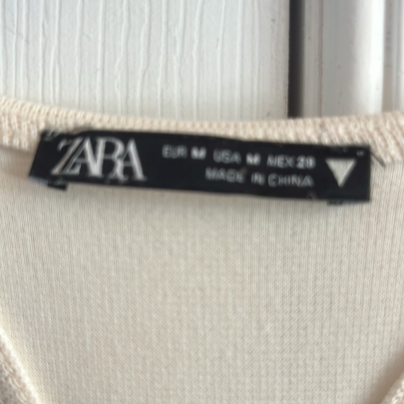 Zara Cream Textured Weave Racerback Tank Curved Raw Hem Midi Dress Size M - Picture 6 of 9